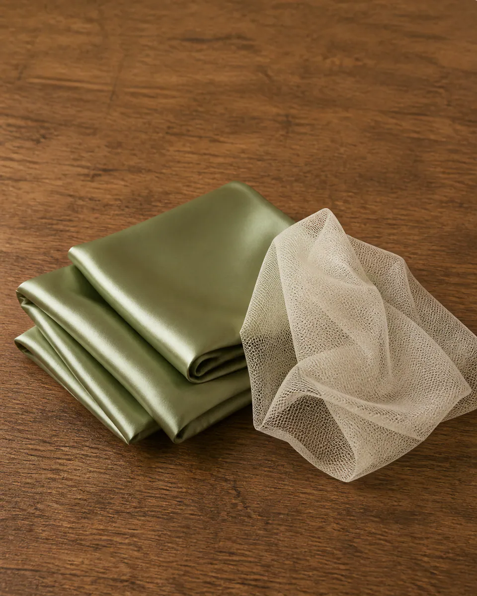 Satin and net wrapping fabric on a simple background