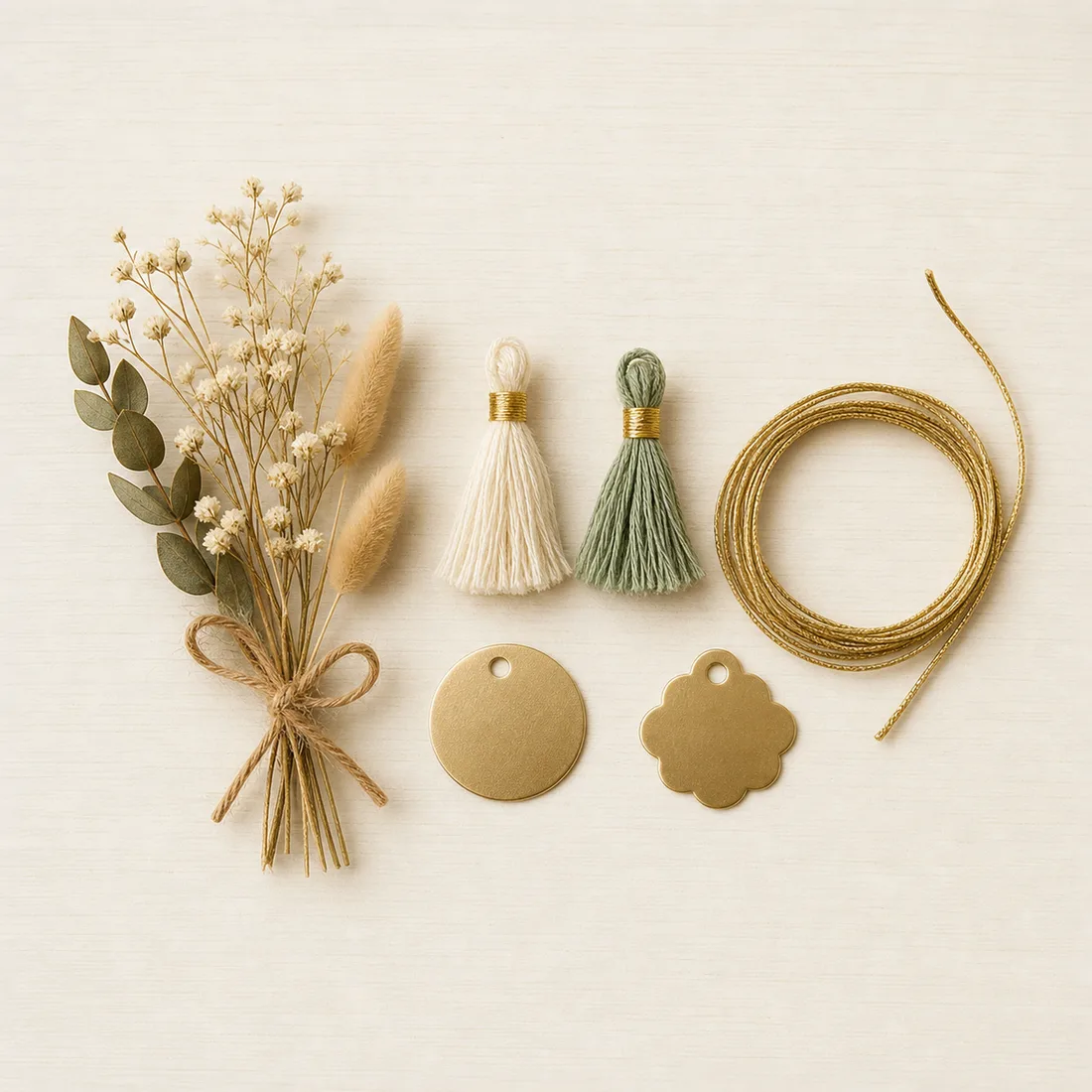 Small tassels, charms, and finishing pieces for hampers